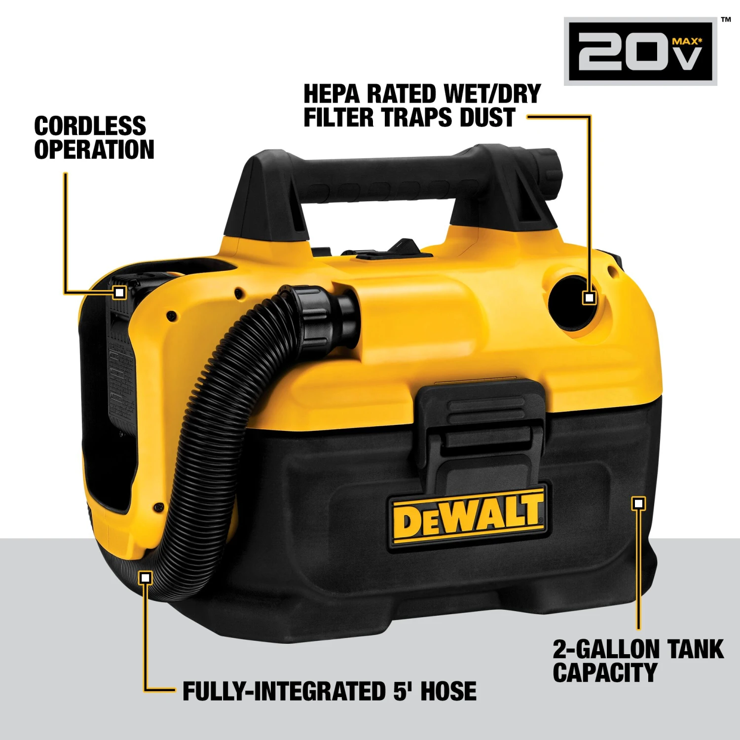 DEWALT 20-volt Max 2.0-Gallon Cordless Wet/Dry Shop Vacuum (Battery Not Included) 3 DEWALT 20-volt Max 2.0-Gallon Cordless Wet/Dry Shop Vacuum (Battery Not Included) - Image 3