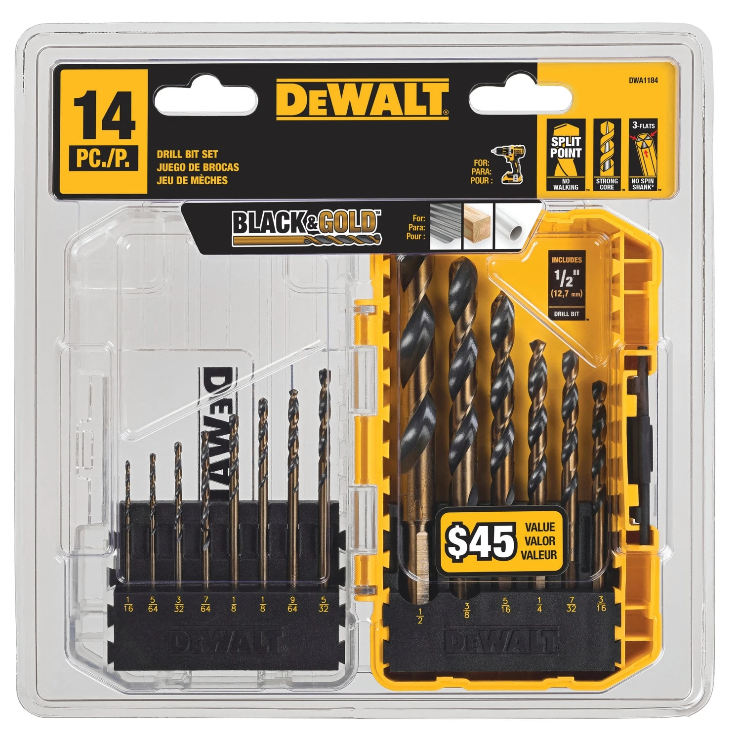 DEWALT 14 -Piece Assorted X Black And Gold Coated HSS Jobber Length Twist Drill Bit Set 9 DEWALT 14 -Piece Assorted X Black And Gold Coated HSS Jobber Length Twist Drill Bit Set - Image 9