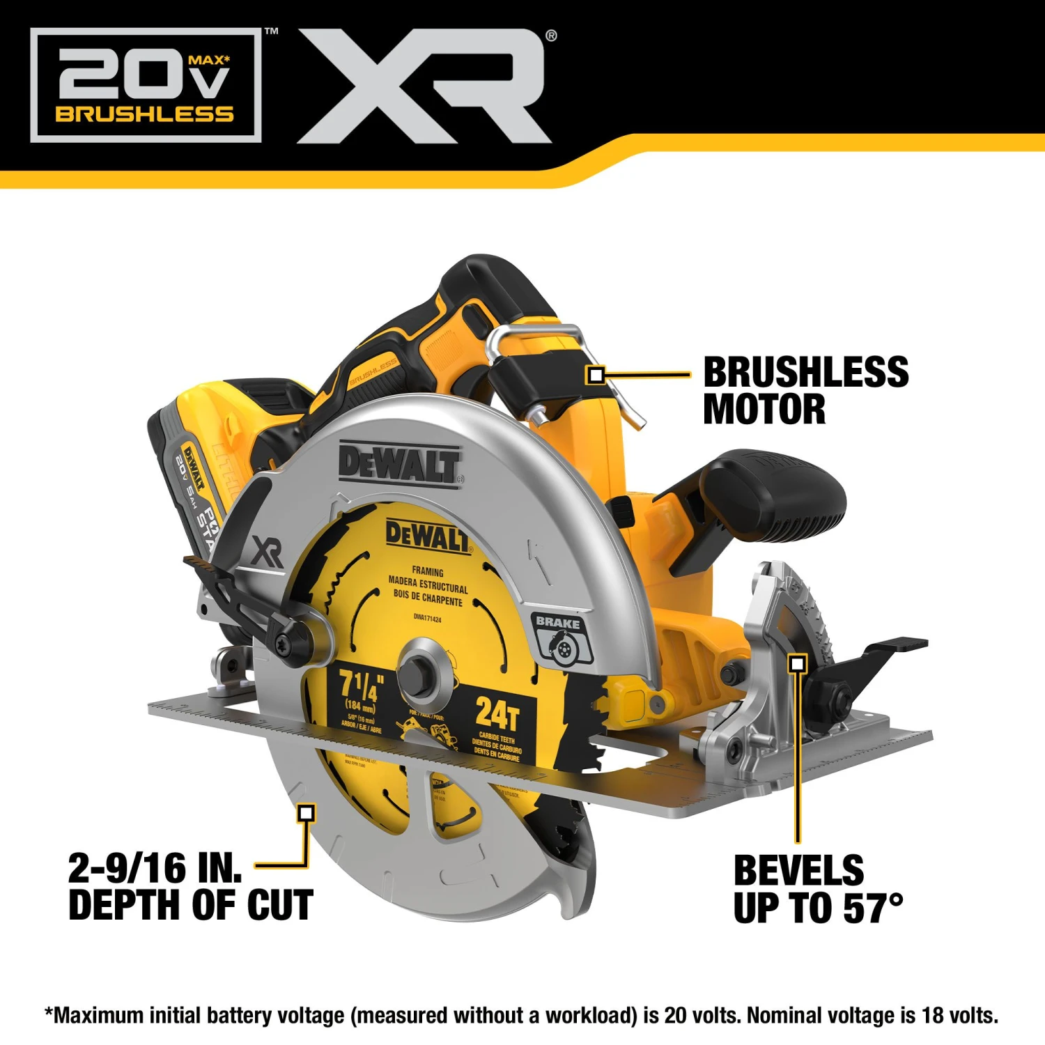 DEWALT XR 20-volt Max 7-1/4-in Brushless Cordless Circular Saw Kit (Battery Included And Charger Included) 4 DEWALT XR 20-volt Max 7-1/4-in Brushless Cordless Circular Saw Kit (Battery Included And Charger Included) - Image 4