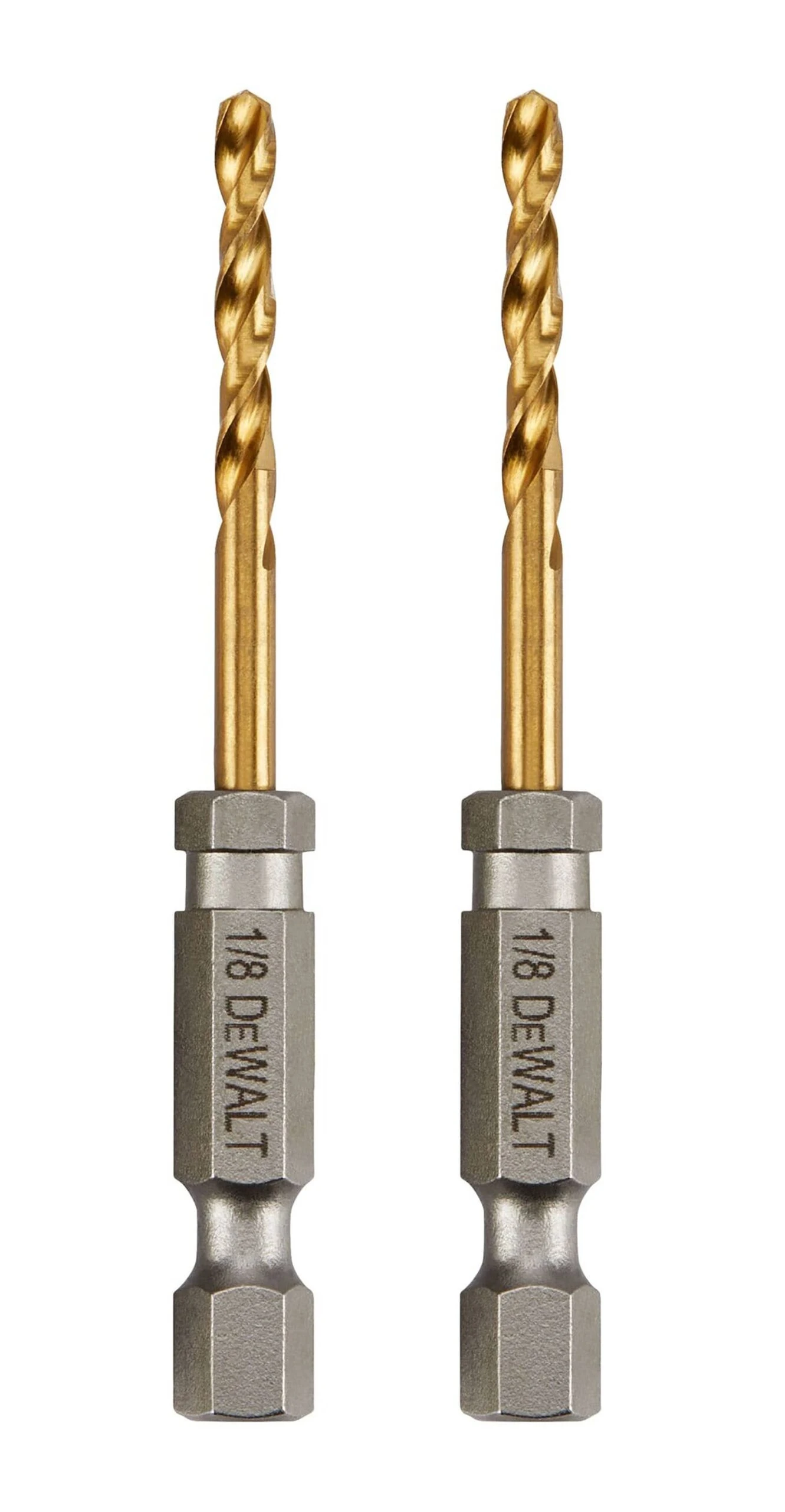 DEWALT 2 -Piece 1/8-in X 2-5/8-in Titanium Nitride Coated HSS Jobber Length Twist Drill Bit 1 DEWALT 2 -Piece 1/8-in X 2-5/8-in Titanium Nitride Coated HSS Jobber Length Twist Drill Bit