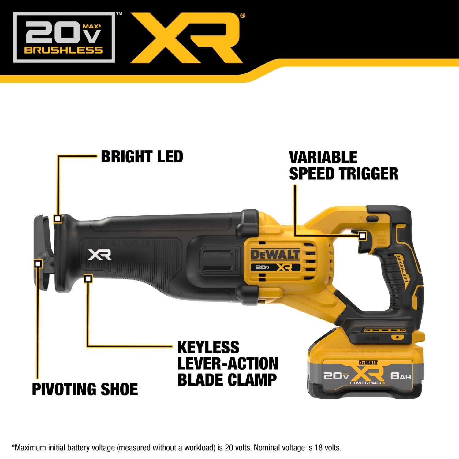 DEWALT XR 20-volt Max Variable Speed Brushless Cordless Reciprocating Saw ( Battery Included And Charger Included ) 3 DEWALT XR 20-volt Max Variable Speed Brushless Cordless Reciprocating Saw ( Battery Included And Charger Included ) - Image 3