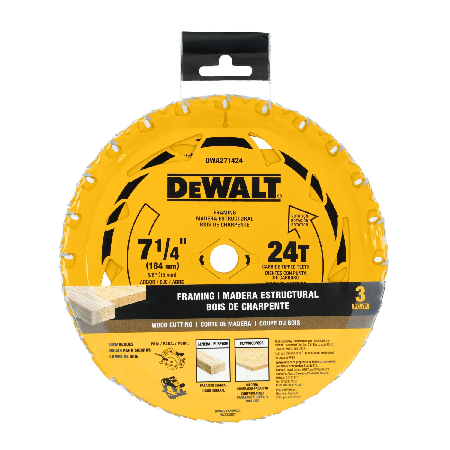 DEWALT 7-1/4-in 24 -Tooth Rough Finish Tungsten Carbide-tipped Steel Circular Saw Blade Set 3 -Pack 10 DEWALT 7-1/4-in 24 -Tooth Rough Finish Tungsten Carbide-tipped Steel Circular Saw Blade Set 3 -Pack - Image 10